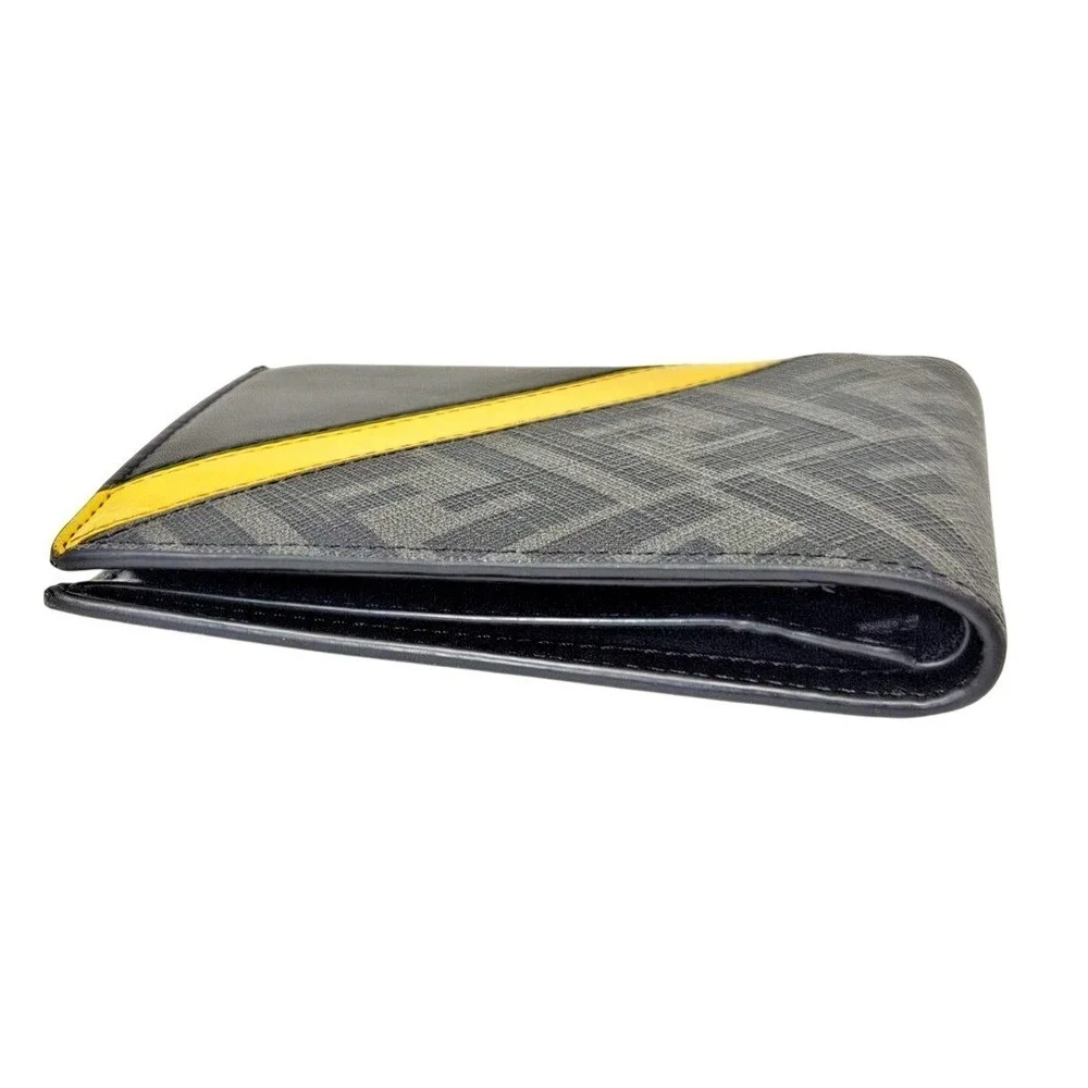 Fendi‎ Mens Zucca FF Monogram Bifold Wallet Yellow Stripe Black